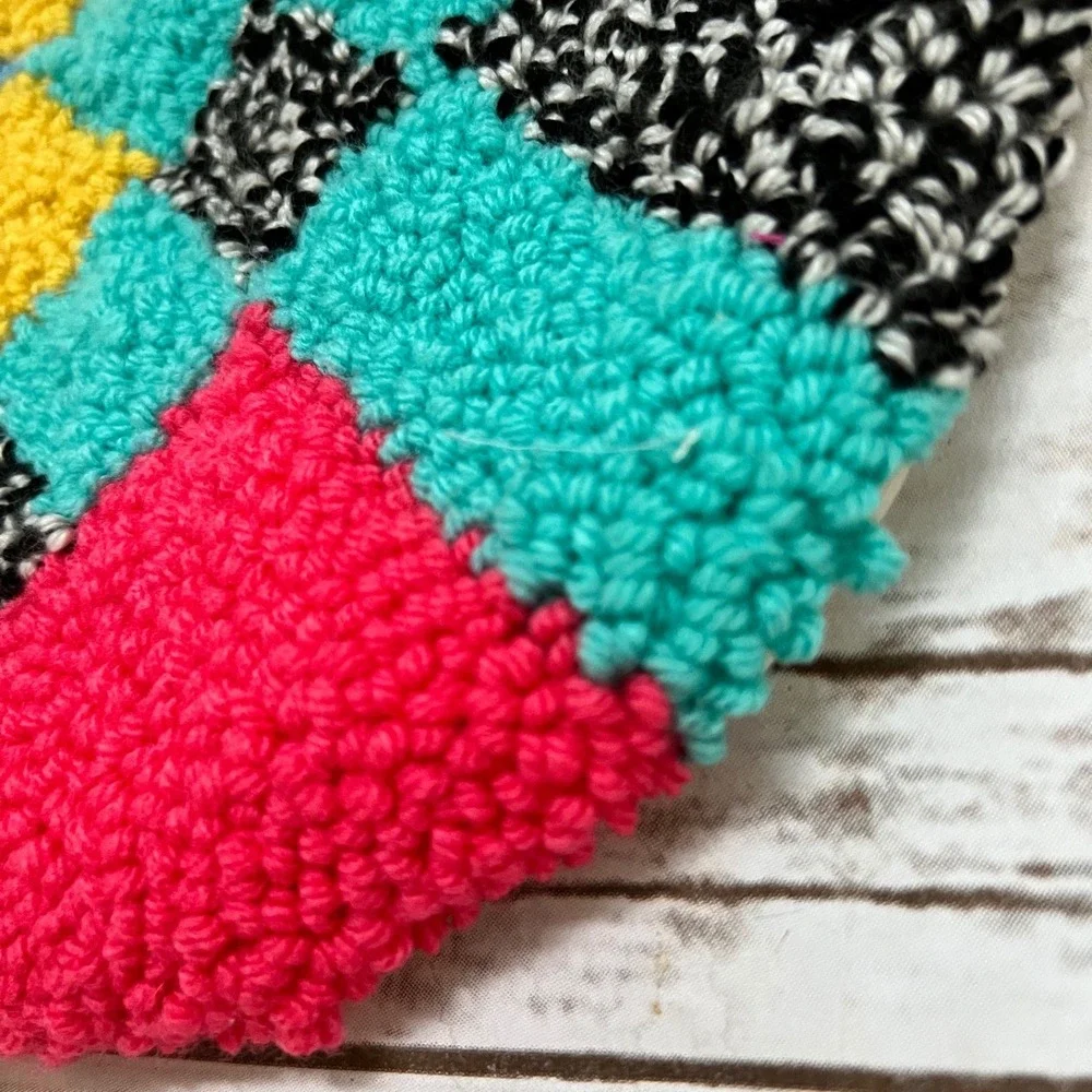 Handmade Clutch Multi-color Punch Needle Tufted Checkered Large OS